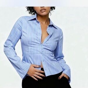 Princess Polly Light Blue Striped Button-Down Shirt